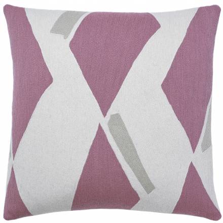 Judy Ross Textiles Hand-Embroidered Chain Stitch Diamonds Throw Pillow cream/dusty pink/oyster